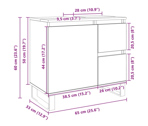 Armario de baño madera contrachapada roble Sonoma 65x33x60 cm