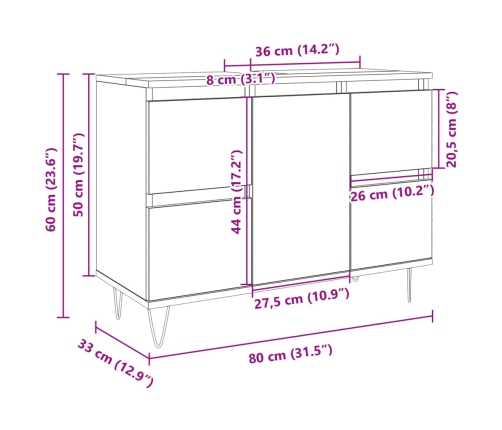 Mueble de baño madera de ingeniería roble Sonoma 80x33x60 cm