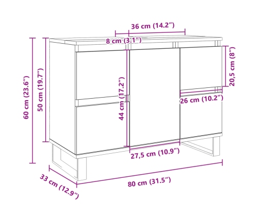 Mueble de baño madera de ingeniería roble Sonoma 80x33x60 cm