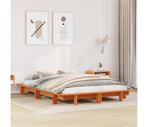 vidaXL Cama sin colchón madera maciza pino marrón cera 150x200 cm