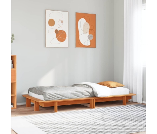 Cama sin colchón madera maciza de pino marrón cera 100x200 cm