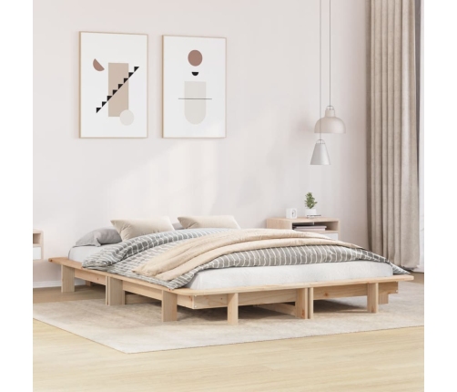 Estructura de cama sin colchón madera maciza de pino 140x190 cm