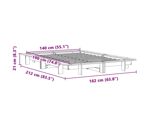 Estructura de cama sin colchón madera maciza de pino 140x190 cm