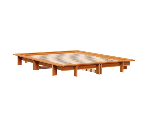 Cama sin colchón madera maciza de pino marrón cera 140x190 cm