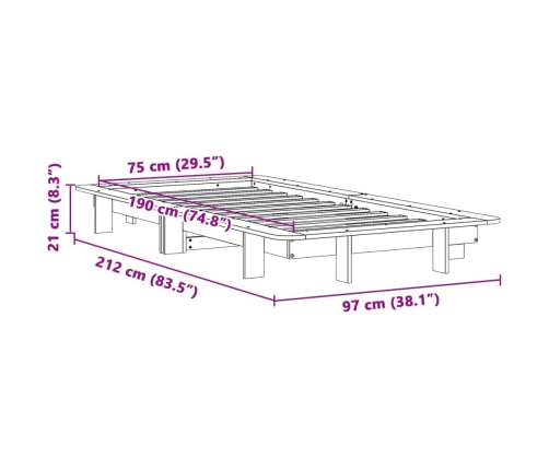 Estructura de cama sin colchón madera maciza blanca 75x190 cm