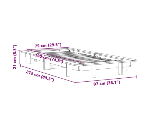 Estructura de cama sin colchón madera maciza marrón 75x190 cm