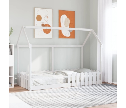 vidaXL Cama con forma de casa de niños madera maciza blanca 90x200 cm