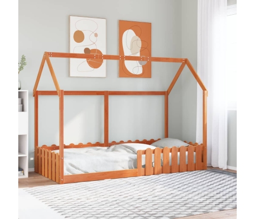 Cama con forma de casa de niños madera maciza marrón 90x200 cm