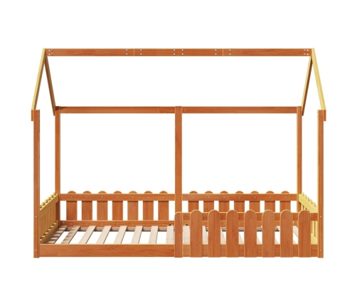 Cama con forma de casa de niños madera maciza marrón 90x200 cm