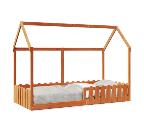 Cama con forma de casa de niños madera maciza marrón 90x200 cm