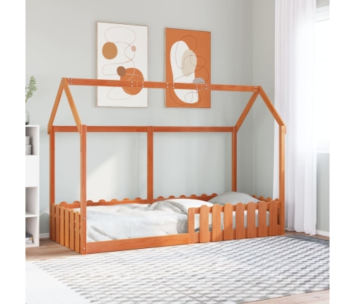 vidaXL Cama con forma de casa de niños madera maciza marrón 80x200 cm