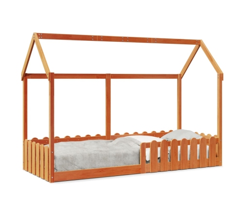 vidaXL Cama con forma de casa de niños madera maciza marrón 80x200 cm