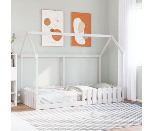 vidaXL Cama con forma de casa de niños madera maciza blanca 90x190 cm