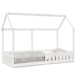 Cama con forma de casa de niños madera maciza blanca 90x190 cm