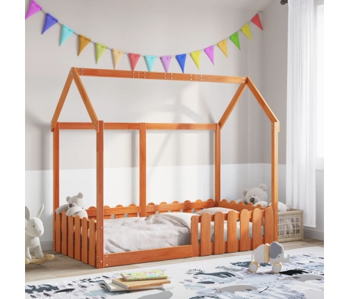 Cama con forma de casa de niños madera maciza marrón 80x160 cm