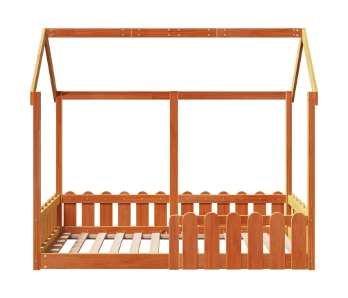 Cama con forma de casa de niños madera maciza marrón 80x160 cm