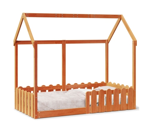 Cama con forma de casa de niños madera maciza marrón 80x160 cm