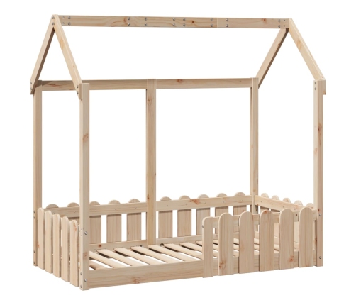 Cama con forma de casa de niños madera maciza marrón 70x140 cm