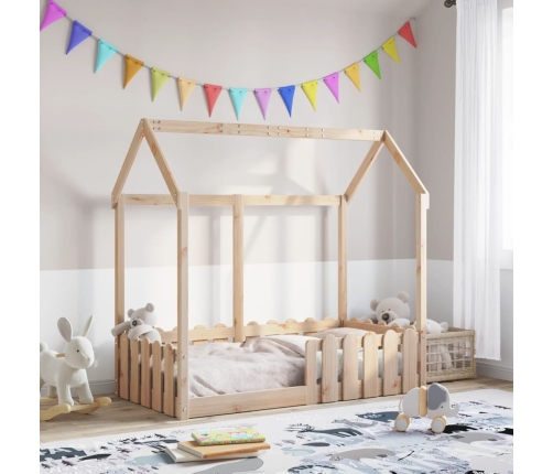 Cama con forma de casa de niños madera maciza marrón 70x140 cm