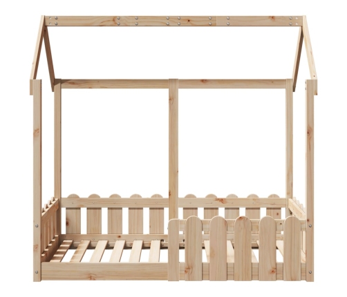 Cama con forma de casa de niños madera maciza marrón 70x140 cm