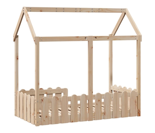 Cama con forma de casa de niños madera maciza marrón 70x140 cm