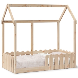 Cama con forma de casa de niños madera maciza marrón 70x140 cm