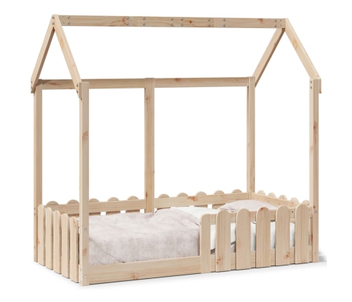 Cama con forma de casa de niños madera maciza marrón 70x140 cm