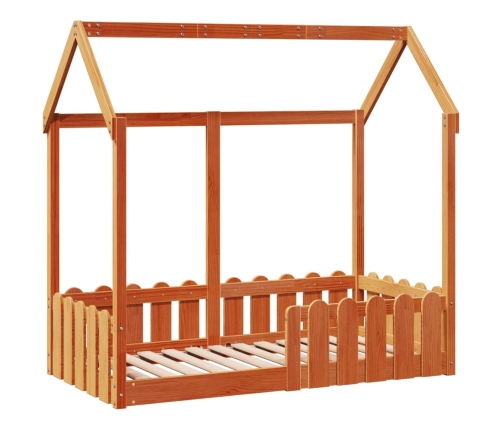 vidaXL Cama con forma de casa de niños madera maciza marrón 70x140 cm