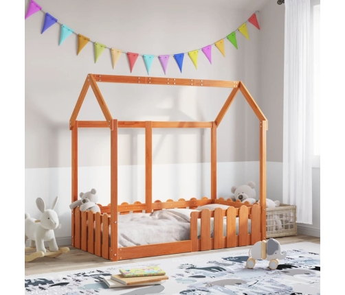 vidaXL Cama con forma de casa de niños madera maciza marrón 70x140 cm