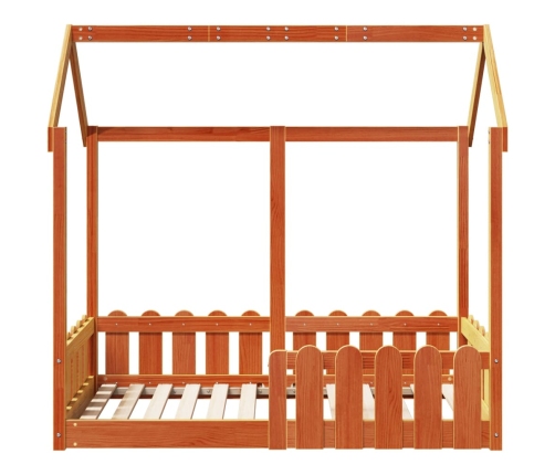 vidaXL Cama con forma de casa de niños madera maciza marrón 70x140 cm