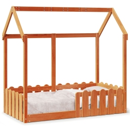 Cama con forma de casa de niños madera maciza marrón 70x140 cm