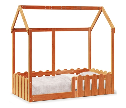 vidaXL Cama con forma de casa de niños madera maciza marrón 70x140 cm