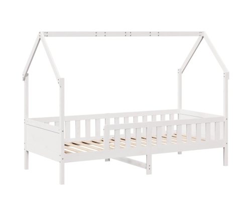 Cama con forma de casa de niños madera maciza blanca 90x200 cm