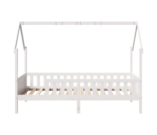 Cama con forma de casa de niños madera maciza blanca 90x200 cm