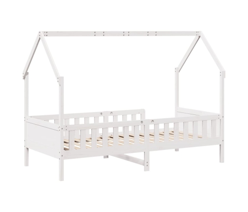 Cama con forma de casa de niños madera maciza blanca 90x200 cm