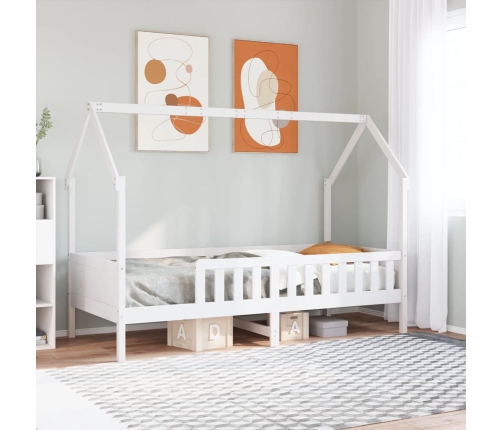 Cama con forma de casa de niños madera maciza blanca 90x200 cm