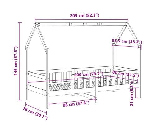 Cama con forma de casa de niños madera maciza de pino 80x200 cm