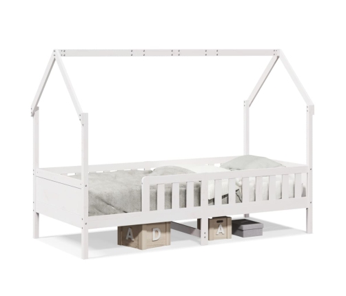 Cama con forma de casa de niños madera maciza blanca 80x200 cm