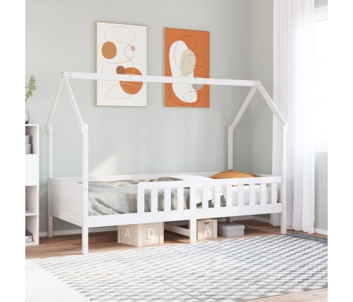 Cama con forma de casa de niños madera maciza blanca 80x200 cm