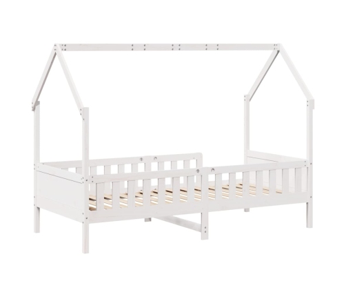 Cama con forma de casa de niños madera maciza blanca 80x200 cm