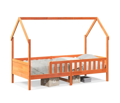 Cama con forma de casa de niños madera maciza marrón 80x200 cm