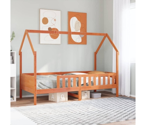 Cama con forma de casa de niños madera maciza marrón 80x200 cm