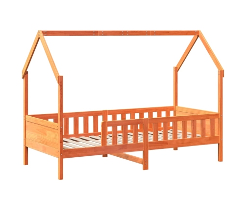 Cama con forma de casa de niños madera maciza marrón 90x190 cm