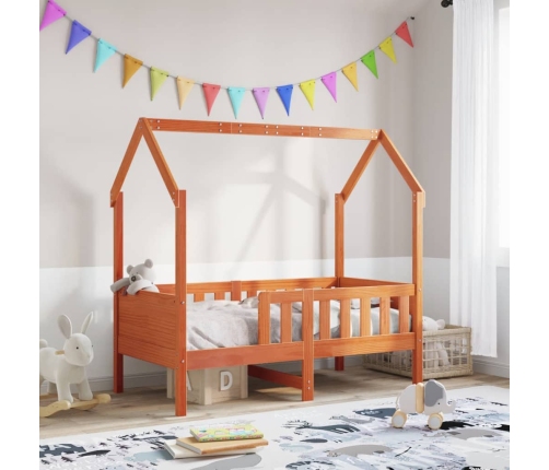 Cama con forma de casa de niños madera maciza marrón 80x160 cm