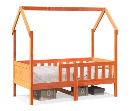 Cama con forma de casa de niños madera maciza marrón 80x160 cm