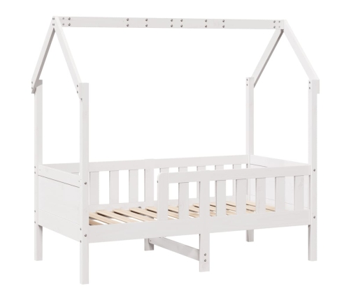 Cama con forma de casa para niños madera maciza blanco 70x140cm