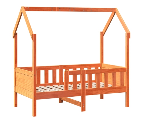 Cama con forma de casa de niños madera maciza marrón 70x140 cm