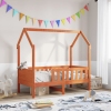 Cama con forma de casa de niños madera maciza marrón 70x140 cm