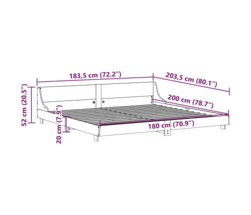 Estructura de cama sin colchón madera maciza de pino 180x200 cm