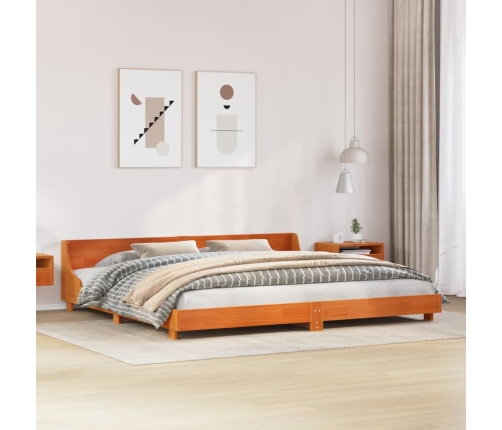 Cama sin colchón madera maciza de pino marrón cera 180x200 cm